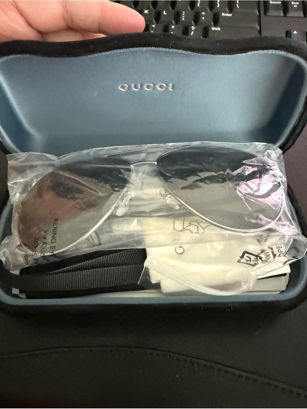 Gucci Vintage Web  Pilot Sunglasses in Silver Metal